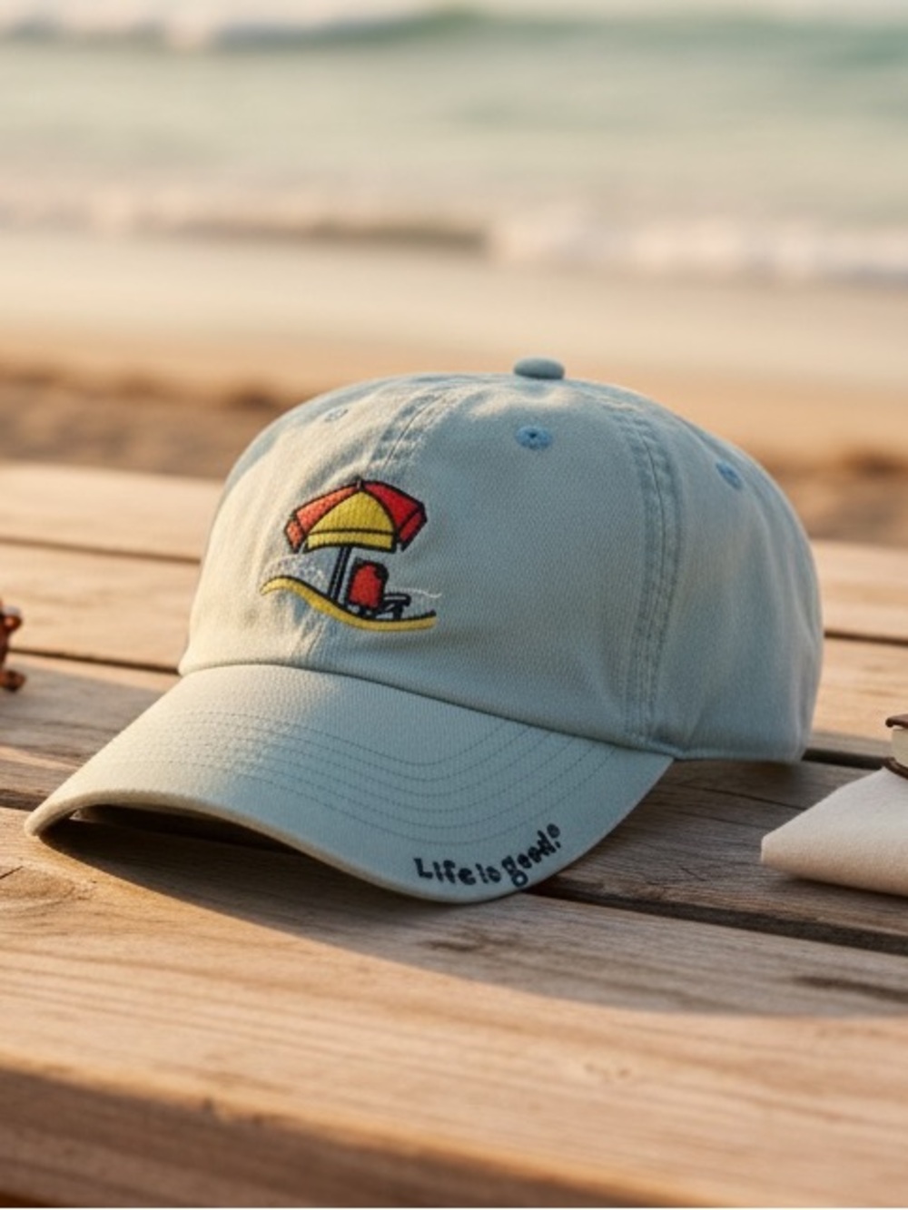 Life Is Good Light Blue Beach Surf Adjustable Baseball Cap Hat